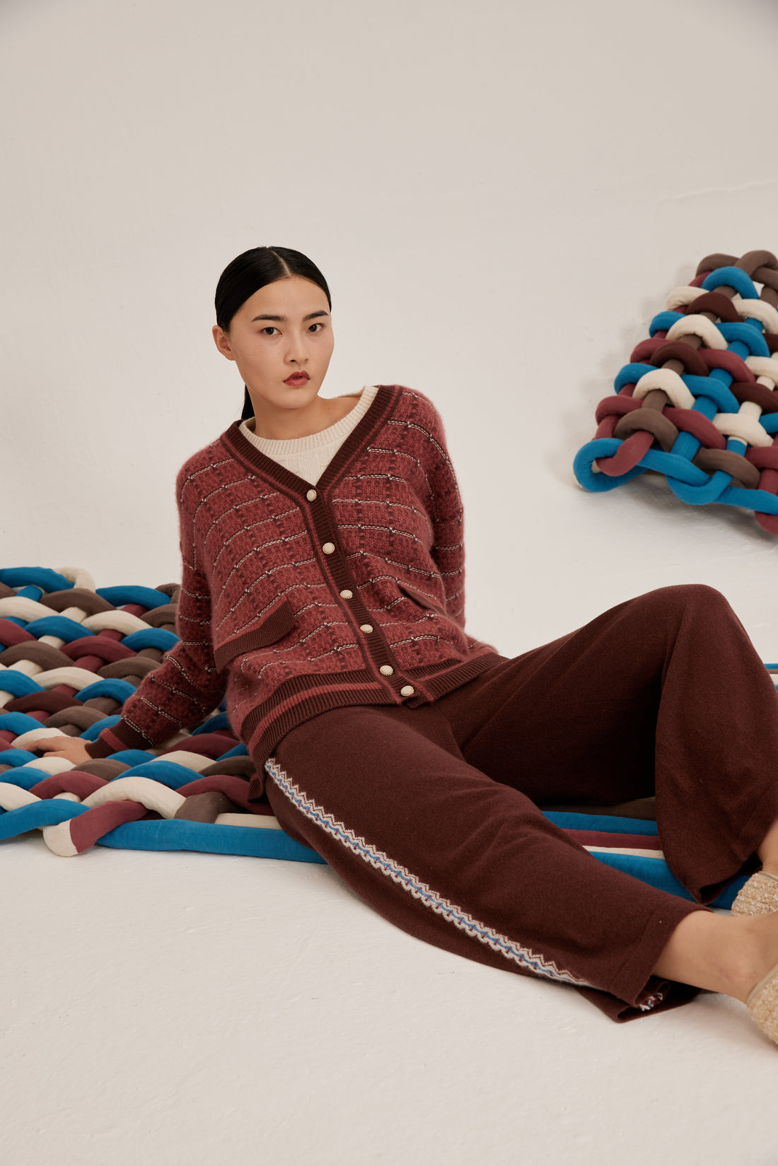 Women's cashmere knit straight trousers