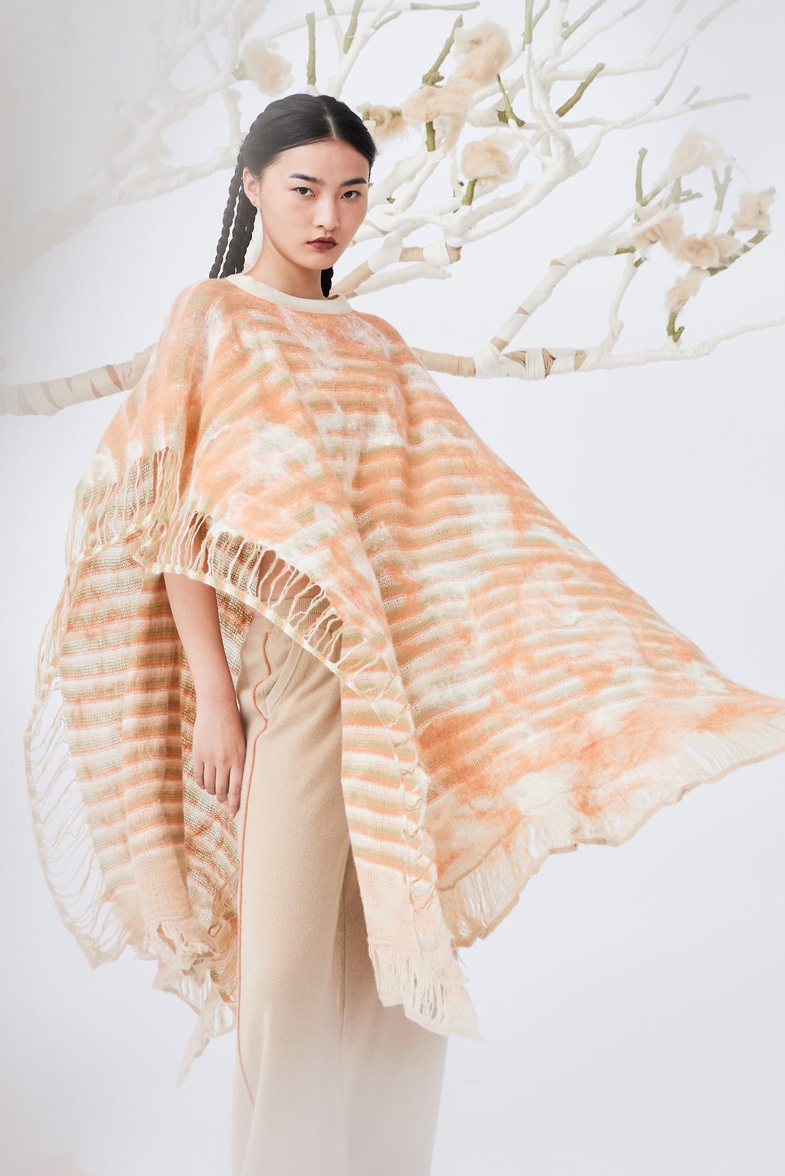 Handcrafted crew neck cashmere felting shawl