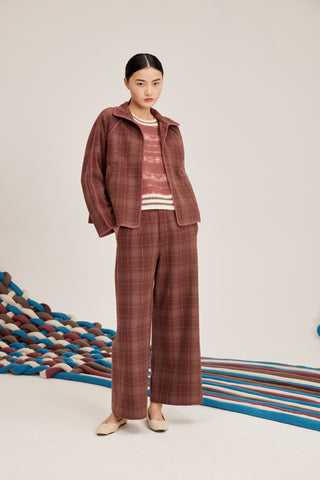 Women's check-pattern cashmere trousers