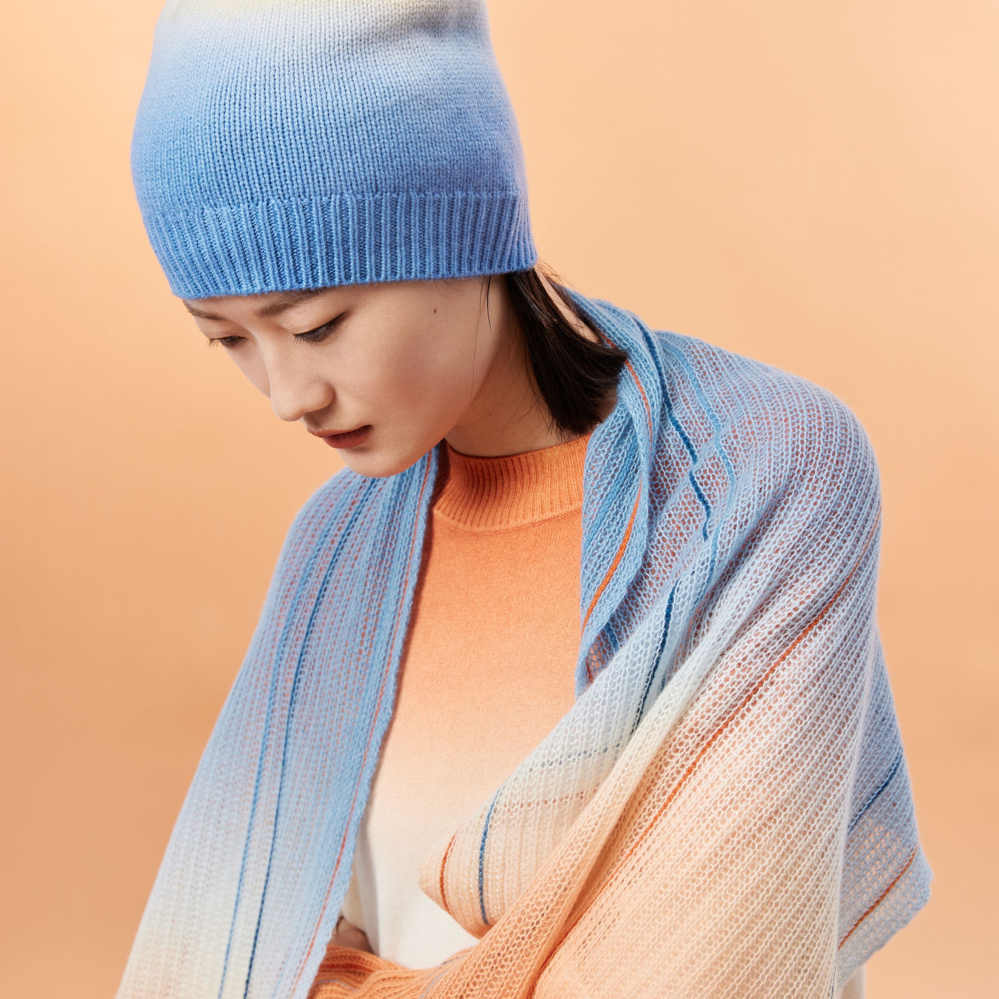 Gradient knitted cashmere hat