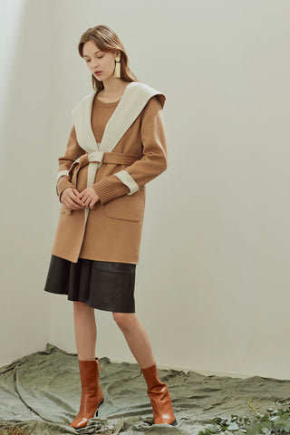 Pure cashmere reversible hooded coat